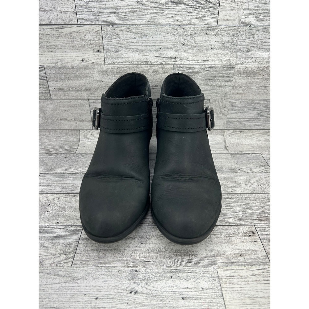 Clarks Collection Black Leather Ankle Boots Buckle Side Zip Women US 6.5